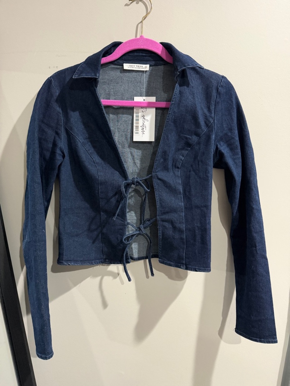 12th Tribe Dark Blue Denim Tie-Front Top